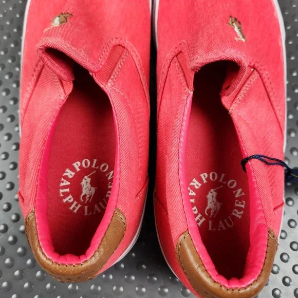 Polo Ralph Lauren Thompson Sneakers Mens Size 9D Red Canvas Slip On Casual NEW